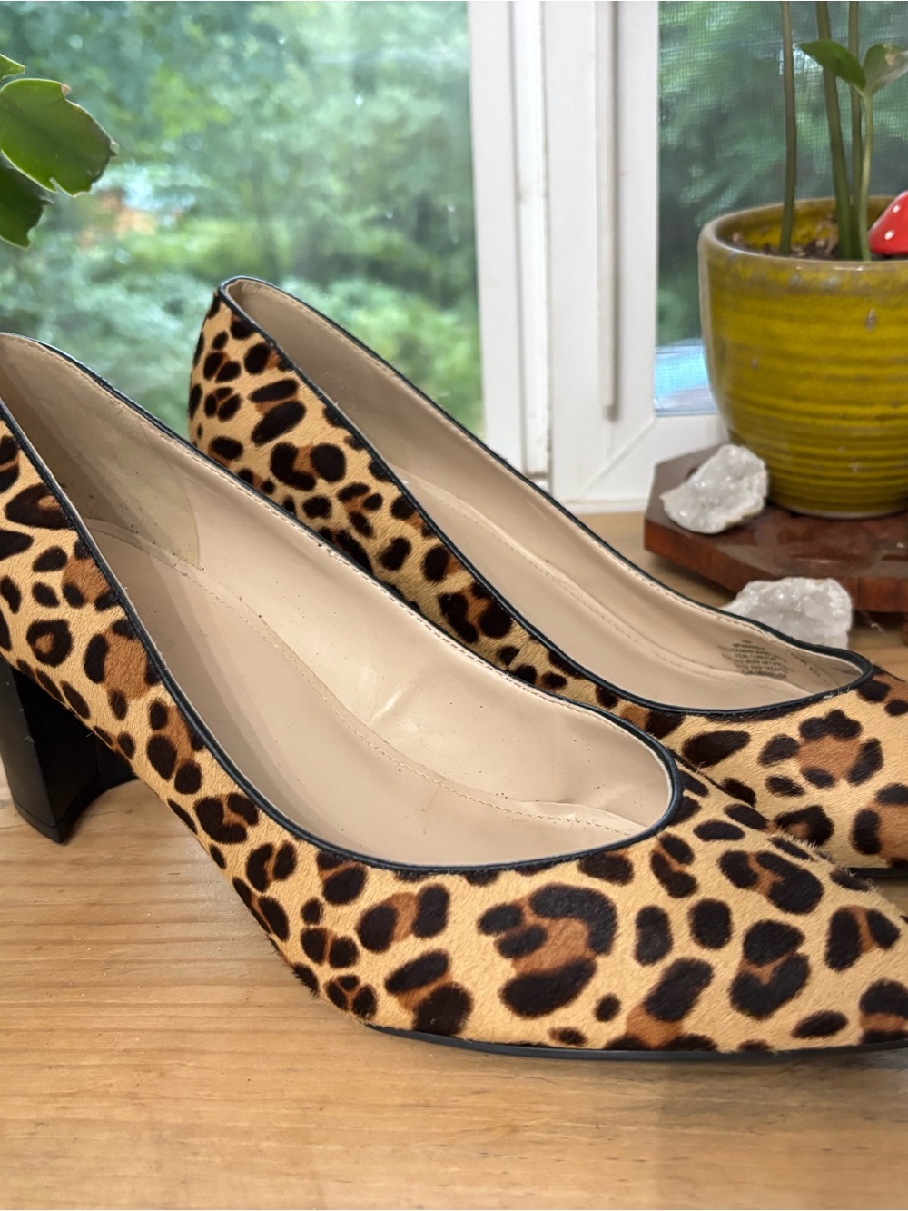 Marc Fisher Leopard Print Mid Block Heel Pumps - Tan & Black